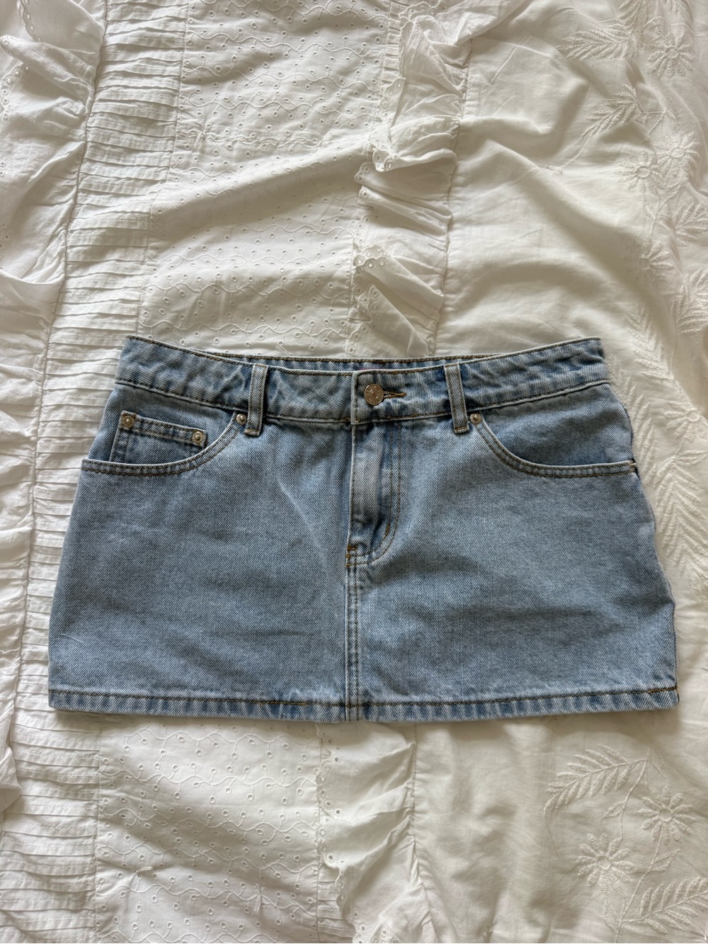 Edikted Light Blue Denim Mini Skirt